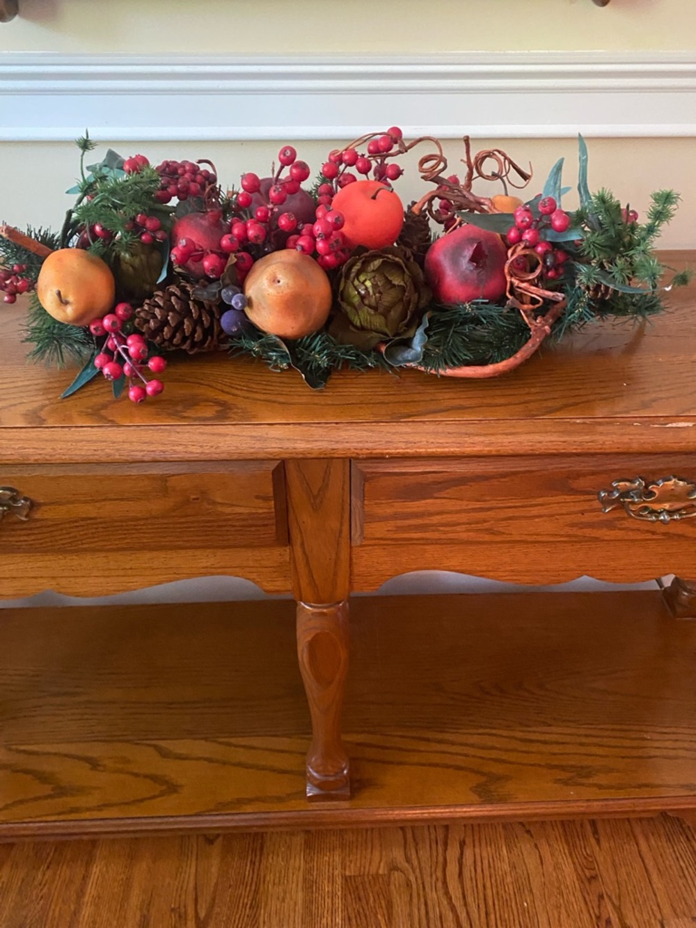 Table Centerpiece with Red and Green Accents